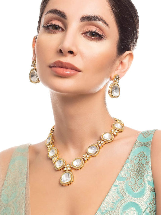 Gold Tone Ad Polki Long Necklace