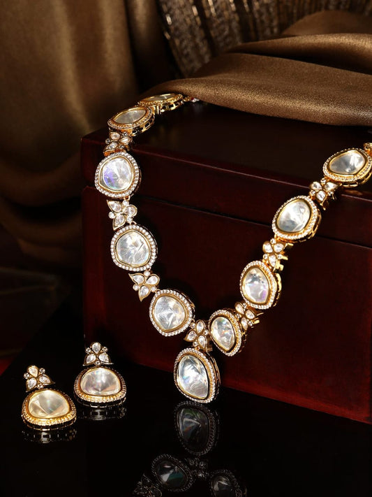 Gold Tone Ad Polki Long Necklace