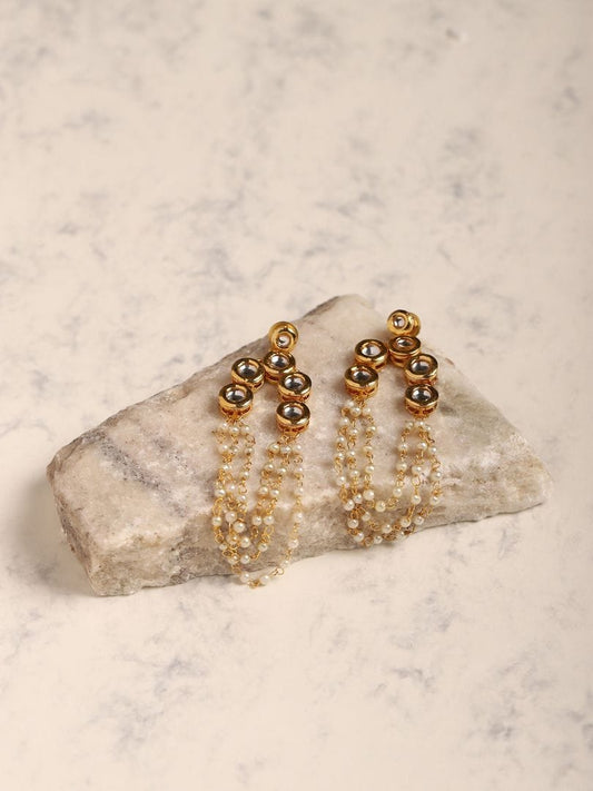 Gold Plated Embellished Kundan Bead Earrings
