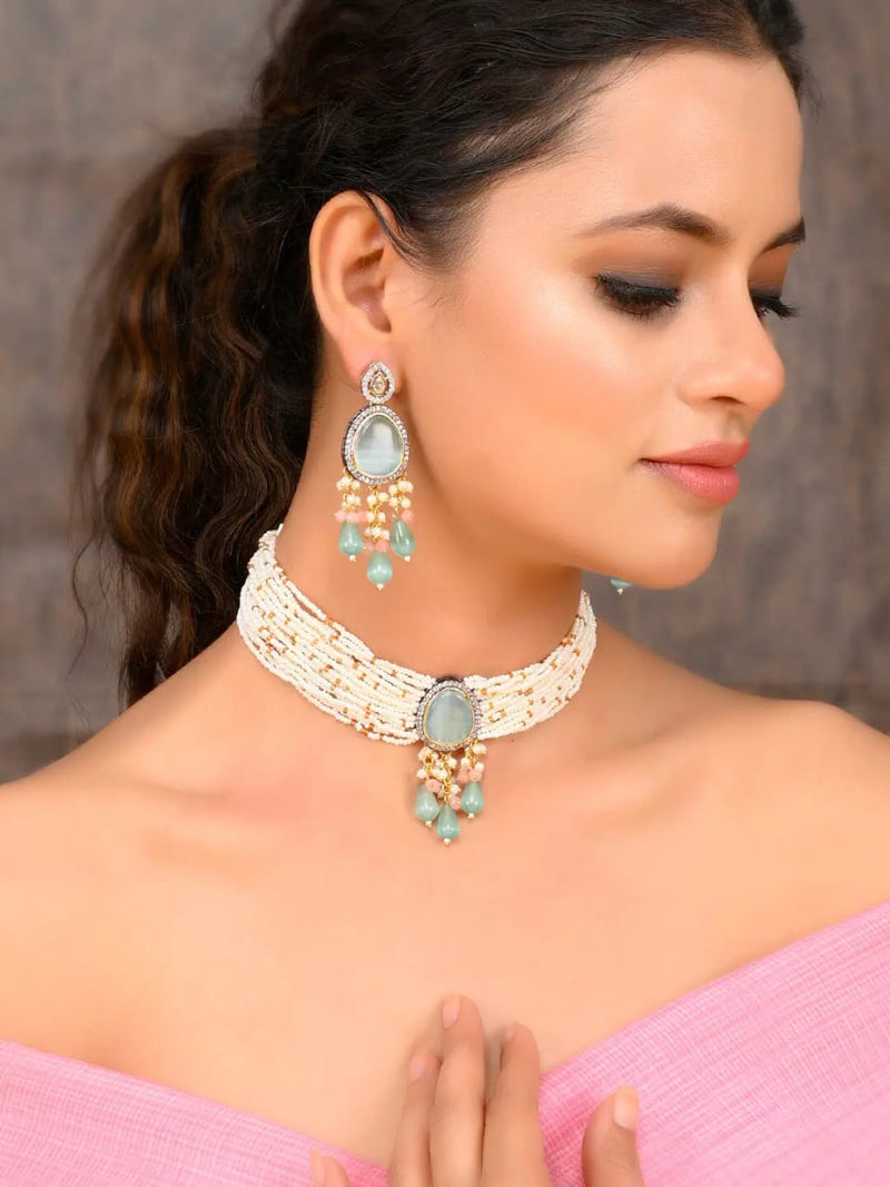 Embellished Monalisa stone Necklace Set