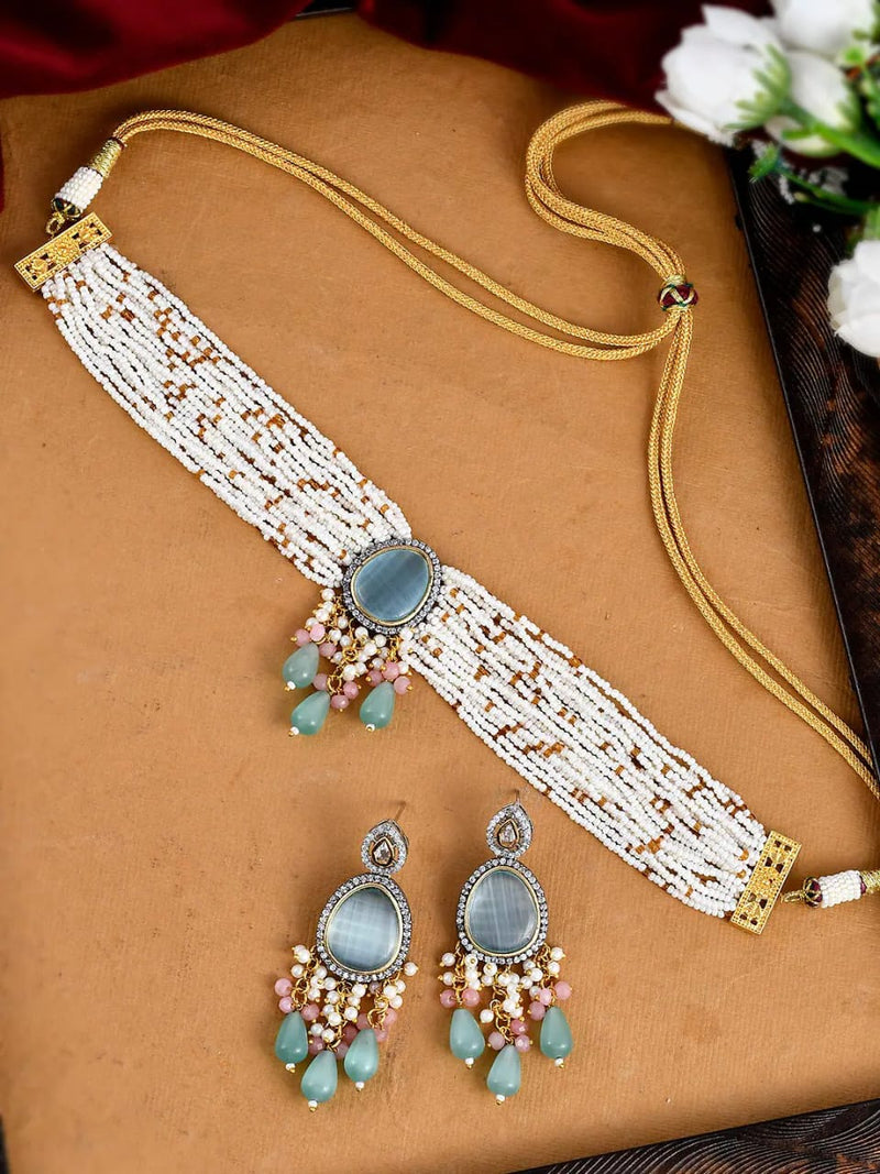 Embellished Monalisa stone Necklace Set