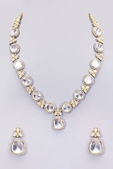 Embellished Silver Foil Polki Necklace Set