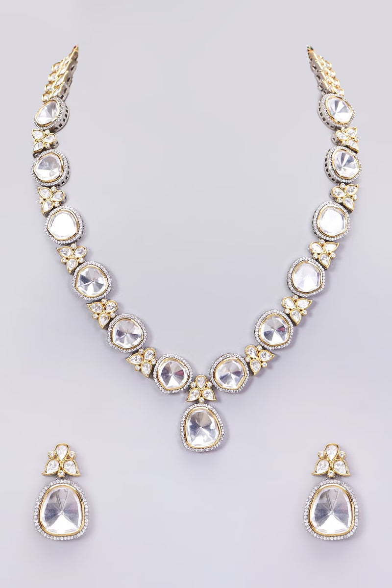 Embellished Silver Foil Polki Necklace Set