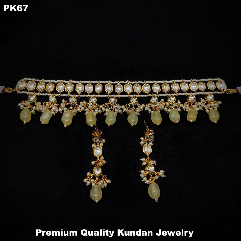 Gold Plated AD & Pearl Necklace With Earrings