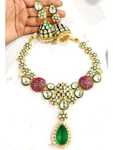 Gold Plated Kundan Polki & Stone Meenakari Necklace Set
