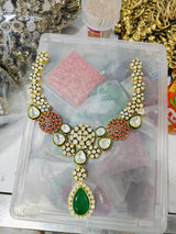 Gold Plated Kundan Polki & Stone Meenakari Necklace Set
