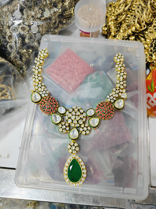 Gold Plated Kundan Polki & Stone Meenakari Necklace Set