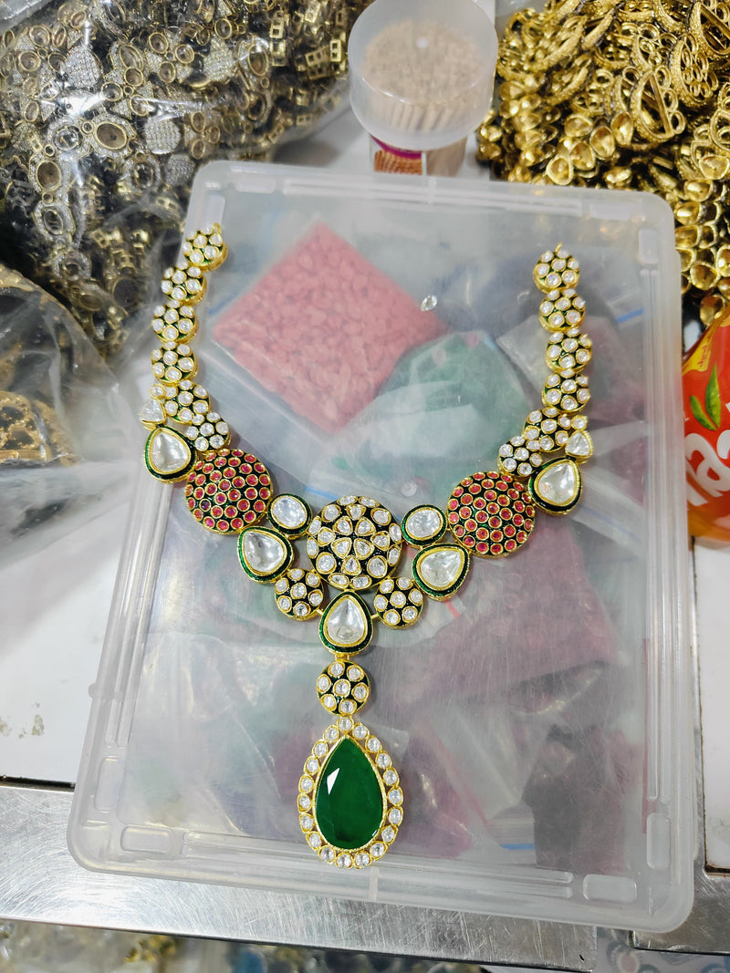 Gold Plated Kundan Polki & Stone Meenakari Necklace Set
