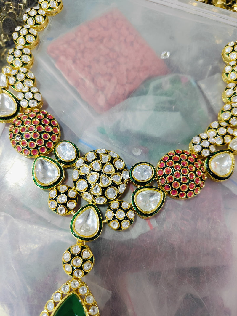 Gold Plated Kundan Polki & Stone Meenakari Necklace Set