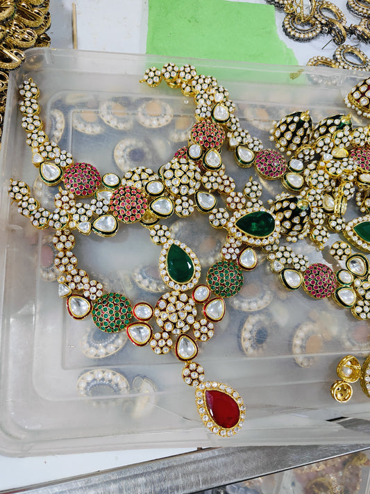 Gold Plated Kundan Polki & Stone Meenakari Necklace Set