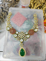 Gold Plated Kundan Polki & Stone Meenakari Necklace Set
