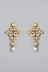 Gold Plated Pearl & Kundan Polki Necklace Set