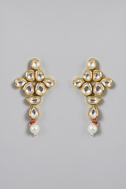 Gold Plated Pearl & Kundan Polki Necklace Set
