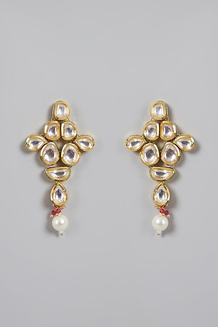Gold Plated Pearl & Kundan Polki Necklace Set