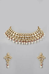 Gold Plated Pearl & Kundan Polki Necklace Set