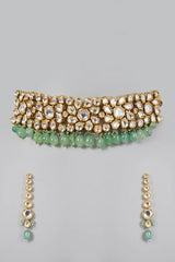 Gold Plated Pearl & Kundan Polki Necklace Set