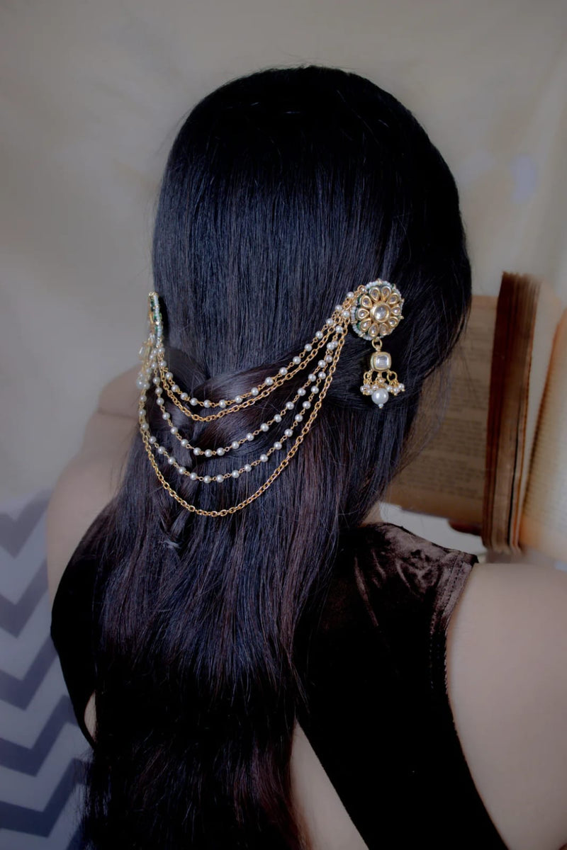 Delicate Pearl & Kundan Ear chain (Set Of 1)