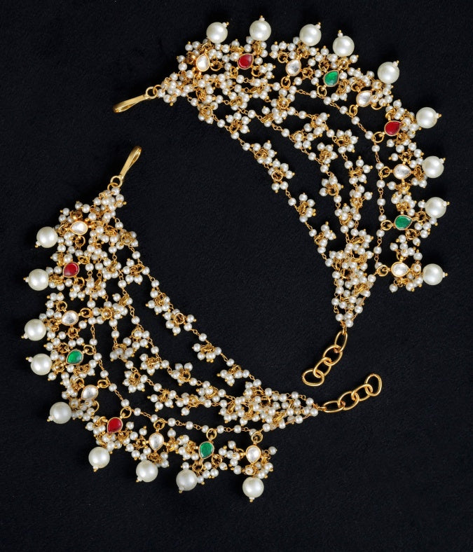 Delicate Pearl & Kundan Ear chain (Set Of 2)