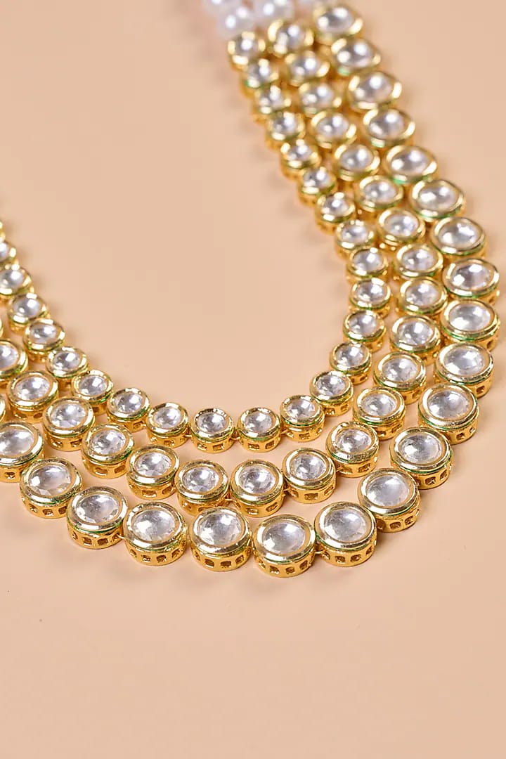 Transparent Three Layered Kundan And Pearl Mala