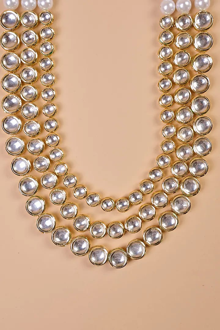 Transparent Three Layered Kundan And Pearl Mala