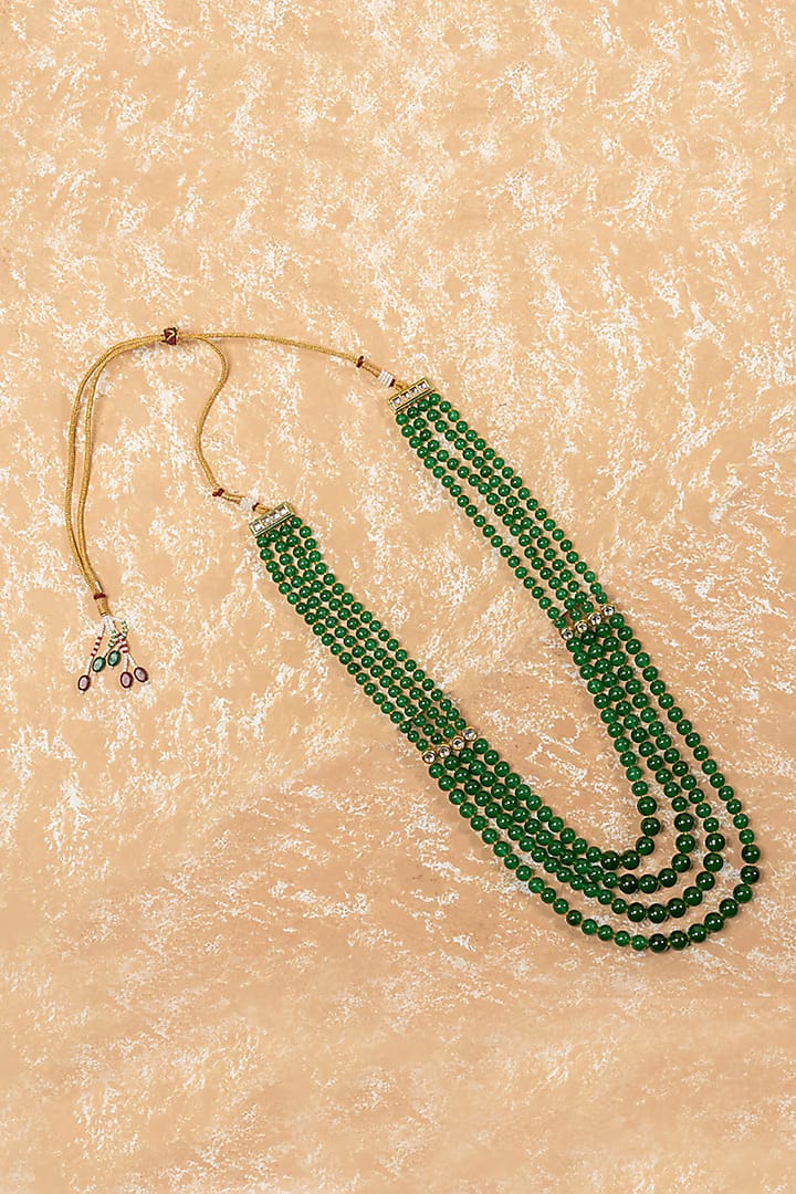 Dark Green Four Layered Mala With Stone Detailing