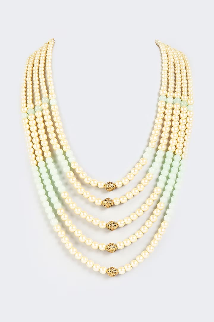 Cream & Aqua Moti Mala