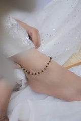 Delicate Gold & Green Peral Anklet Set Of 2