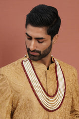 White And Maroon Beaded Neckpiece One Size)