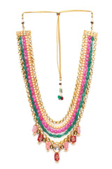 Gold Finish Multi-Colored Faux Stones & Kundan Layered Mala