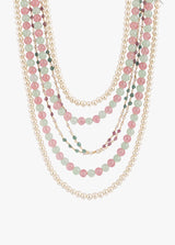 Stylish Pearl And Bead Mala In Green And Pink Shades
