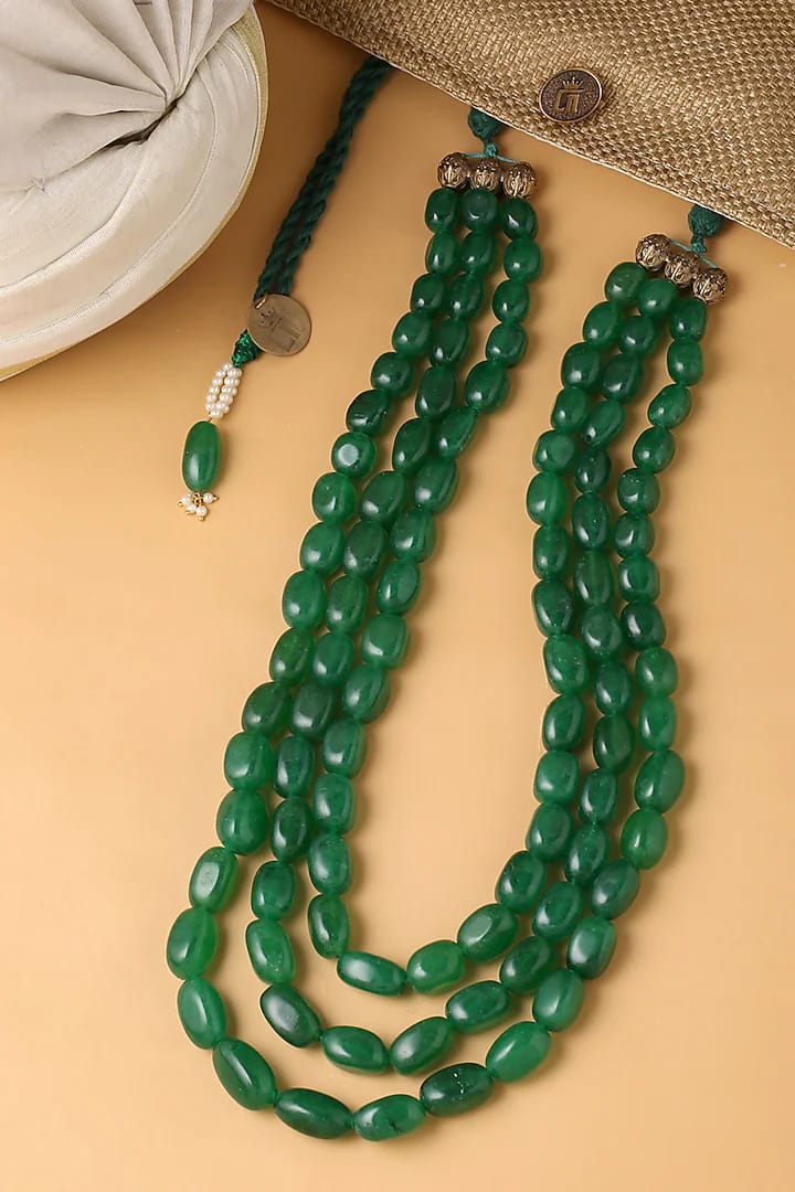 Green beaded necklace for men