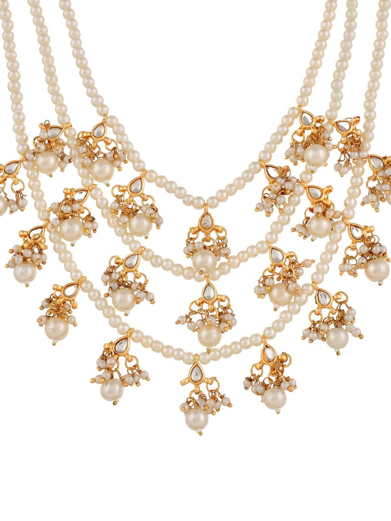Ethnic Kundan & Pearls Multi Layers Bridal Necklace Set