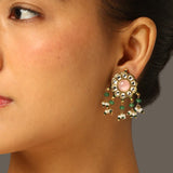Gold Plated Pearl Studded Choker Necklace & Earrings Set