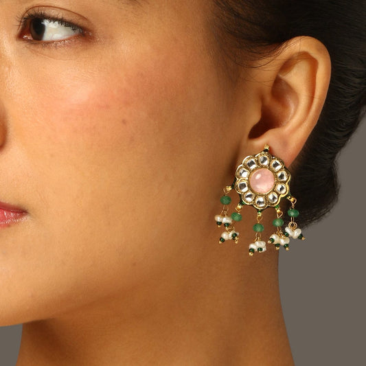 Gold Plated Pearl Studded Choker Necklace & Earrings Set