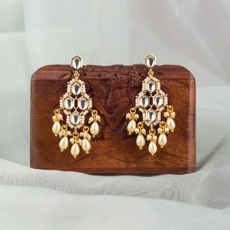 Gold Plated Pearl and Polki Choker Nacklace With Earrings