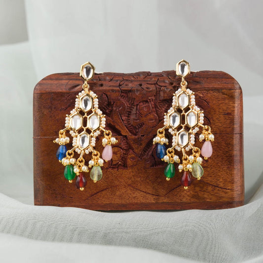 Gold Plated Pearl and Polki Choker Nacklace With Earrings