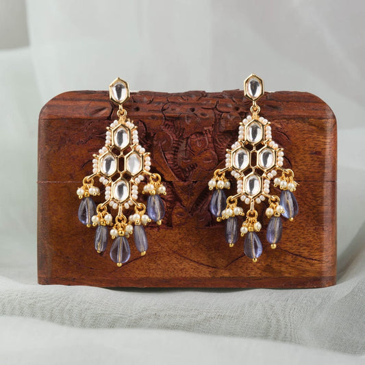 Gold Plated Pearl and Polki Choker Nacklace With Earrings