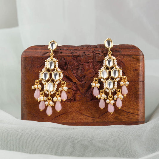 Gold Plated Pearl and Polki Choker Nacklace With Earrings