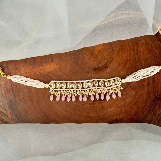 Gold Plated Pearl and Polki Choker Nacklace With Earrings