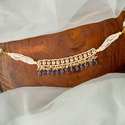 Gold Plated Pearl and Polki Choker Nacklace With Earrings