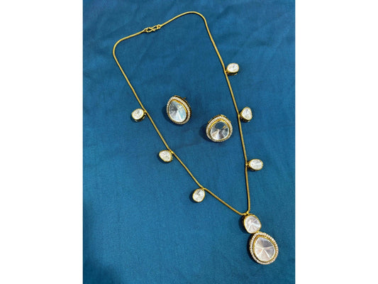 Gold Plated High Quality Polki Necklace With Earrings