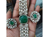 Gold Plated Stones Studded & Beaded Jewellery Set