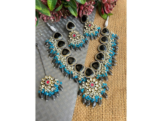 Gold Plated Beads Victorian Polish  Necklace with Earrings