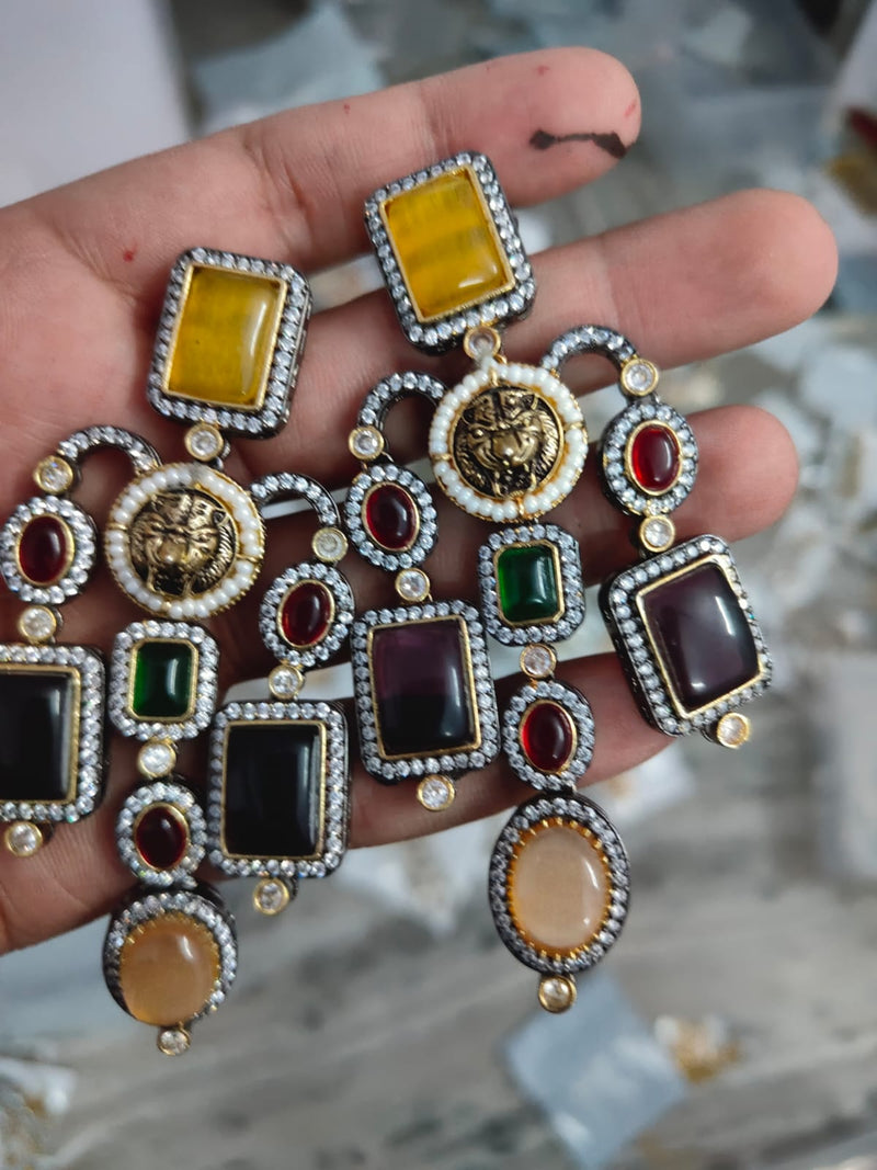 Sabyasachi Inspired Monalisa Stone And CZ Earrings