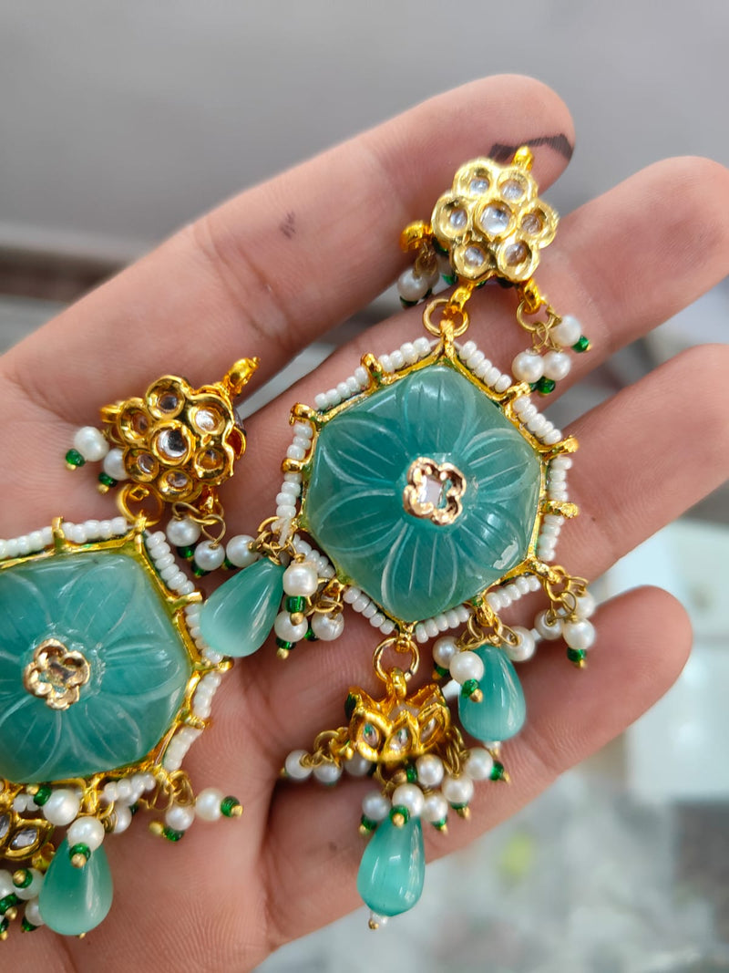 Kundan Earrings With Monalisa Carbon Stone