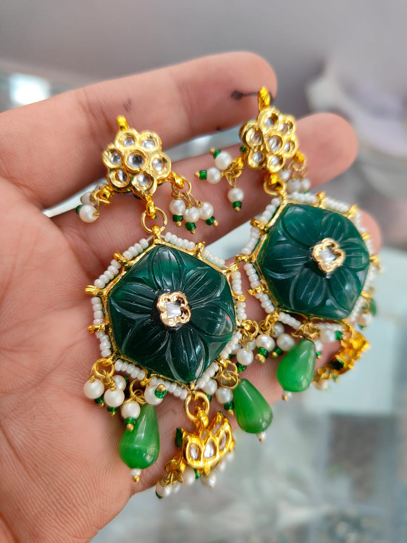 Kundan Earrings With Monalisa Carbon Stone