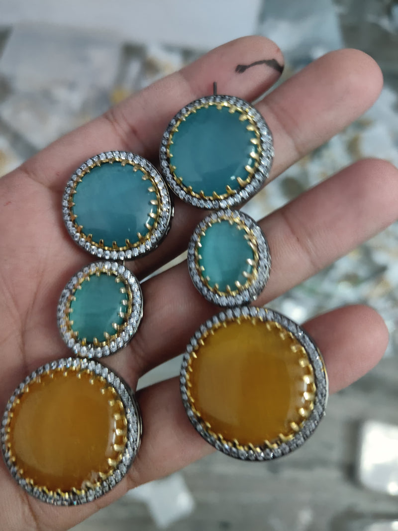 Elegant Uncut Polki Earrings – Aqua blue