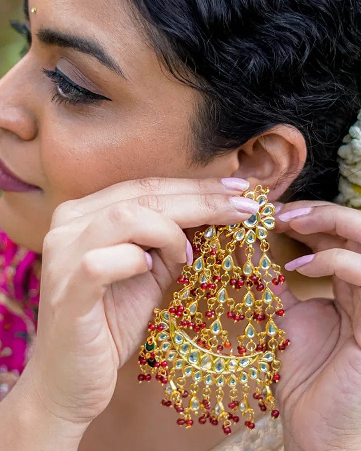 Gold-Plated Kundan-Studded Contemporary Chandbali Earrings