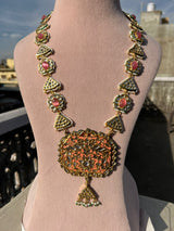 Gold Plated Stone Studded & Beaded Necklace With Earrings