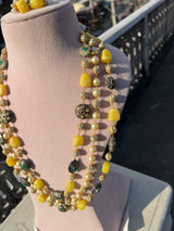 Gold Plated Stone Studded & Beaded Necklace With Earrings
